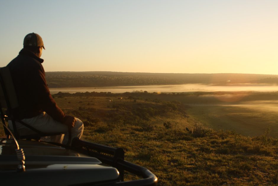 Magic sunset at Kwandwe, toast on the game drive vehicle