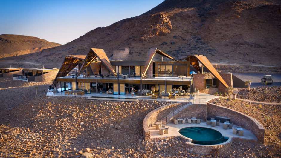 Aerial view of the andBeyond Sossusvlei Desert Lodge in Namibia