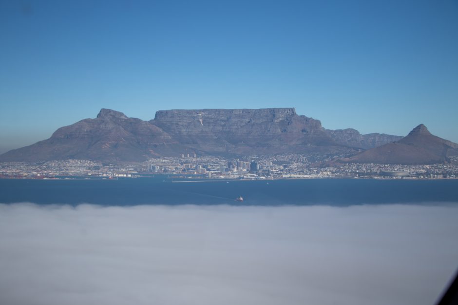 View of table mountain from helicopter. Cape Town experiences tour