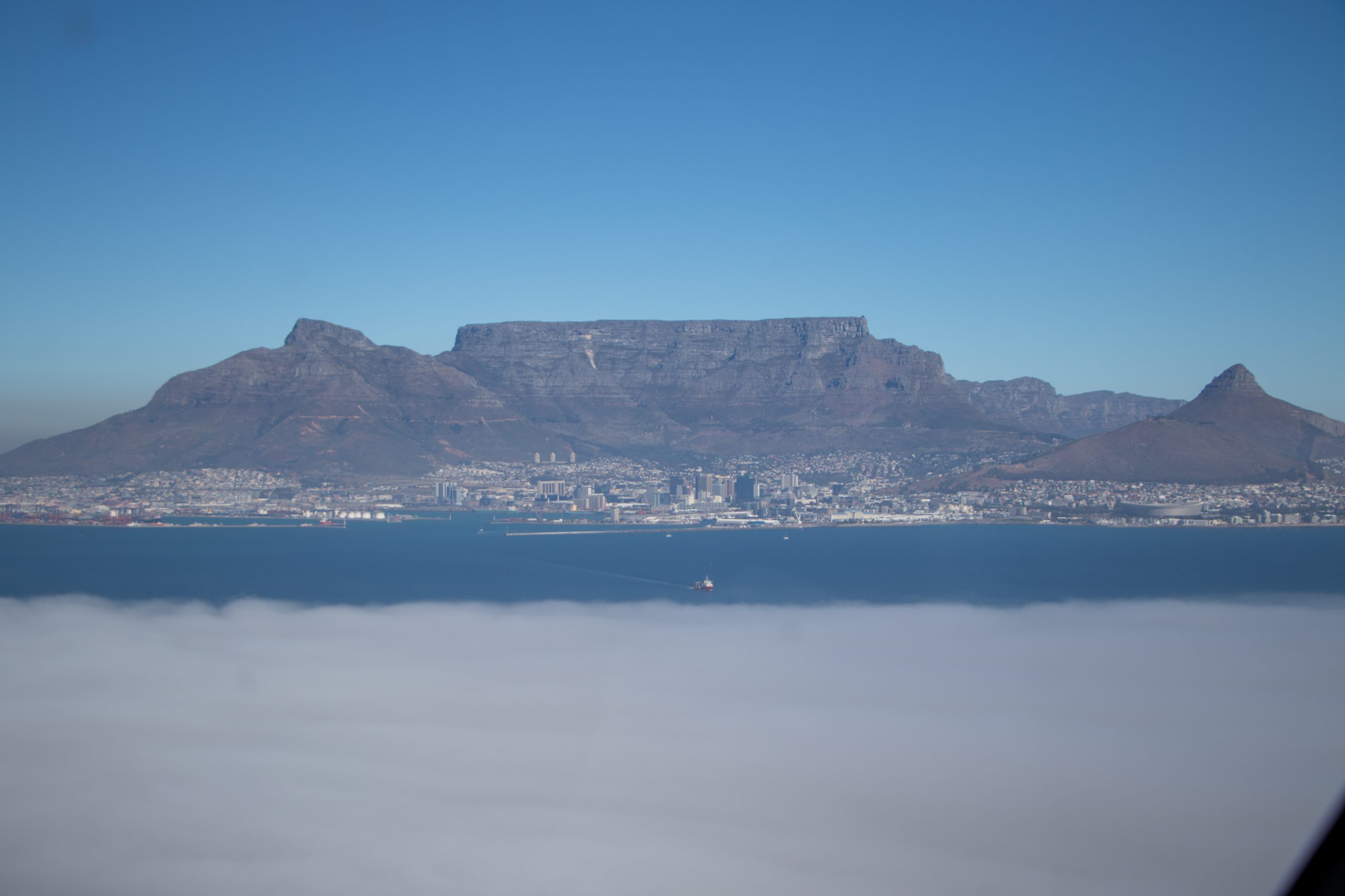 View of table mountain from helicopter. Cape Town experiences tour