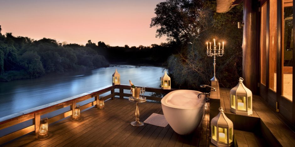 Outdoor bath at Royal Chundu in Zambia