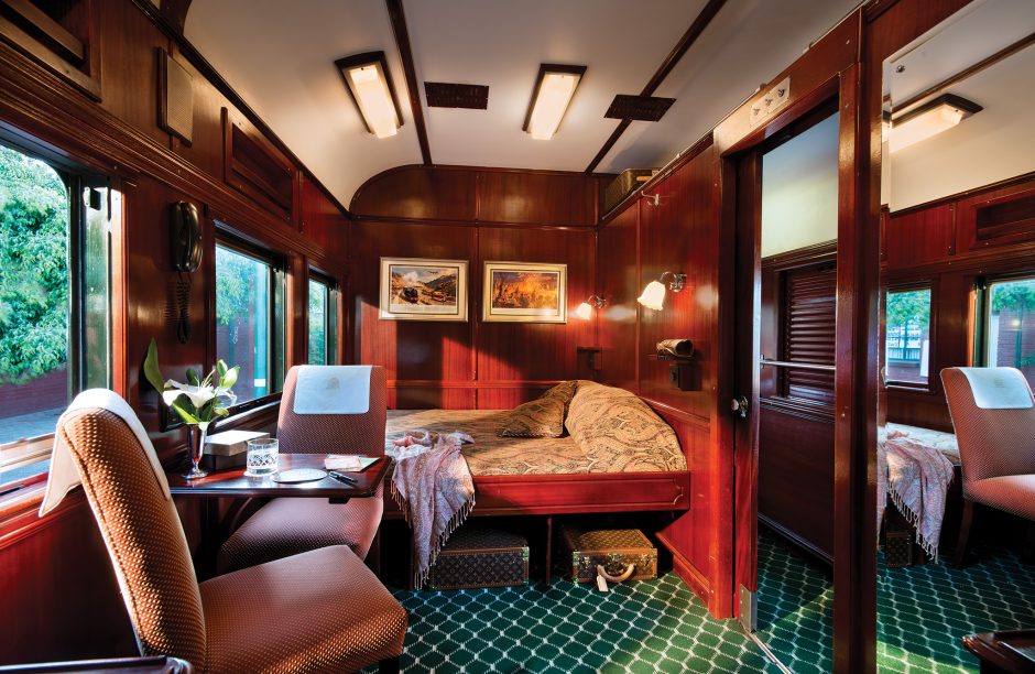 Luxurious interiors of the Rovos Rail Deluxe Suite