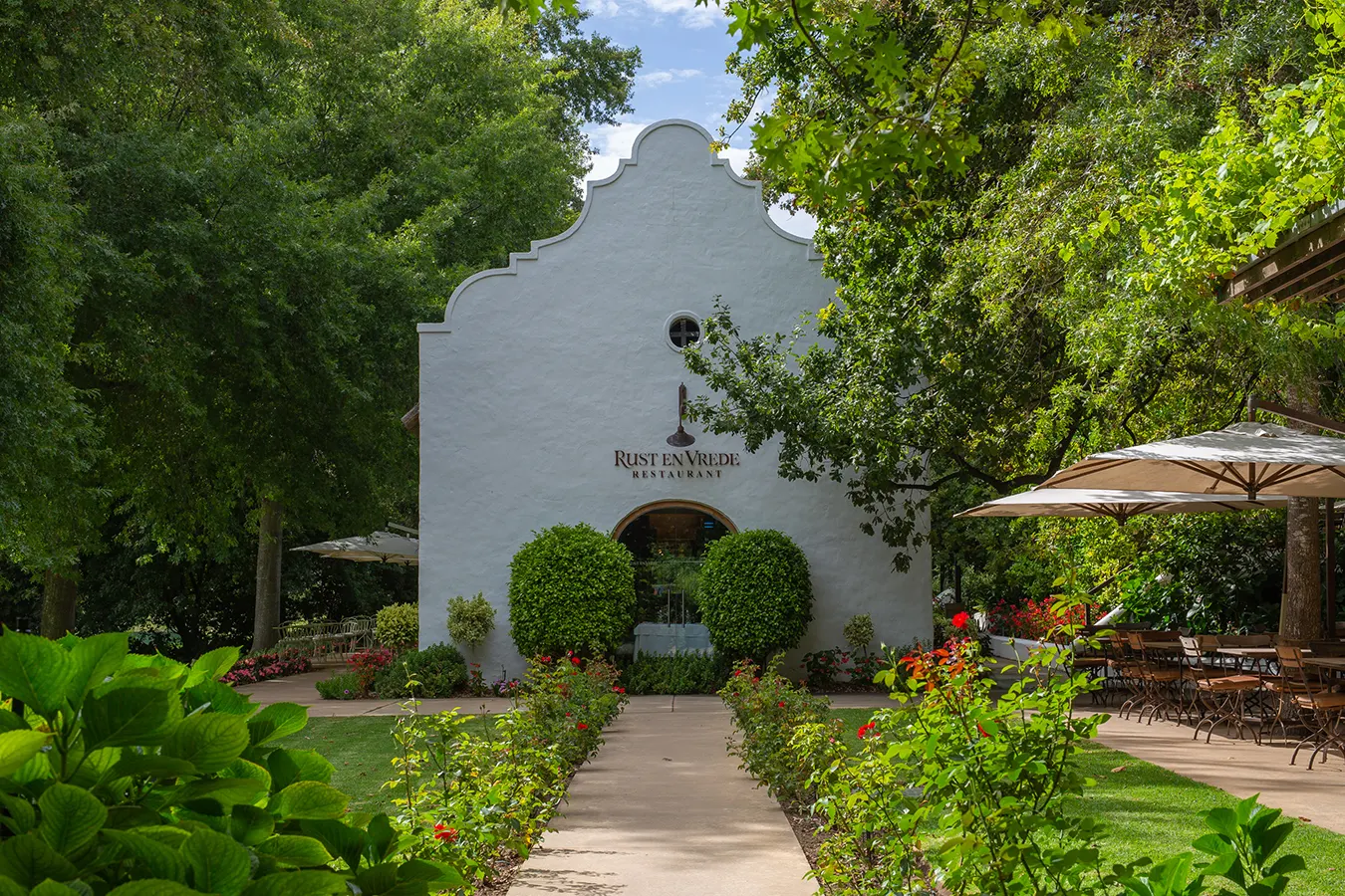The front doors of the beautiful Rust en Vrede Restaurant