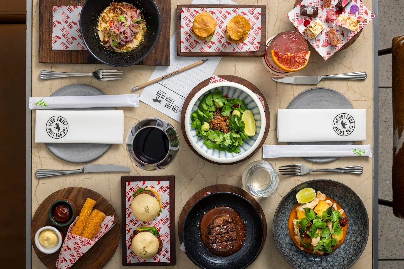 A table of globally inspired small plates made for sharing