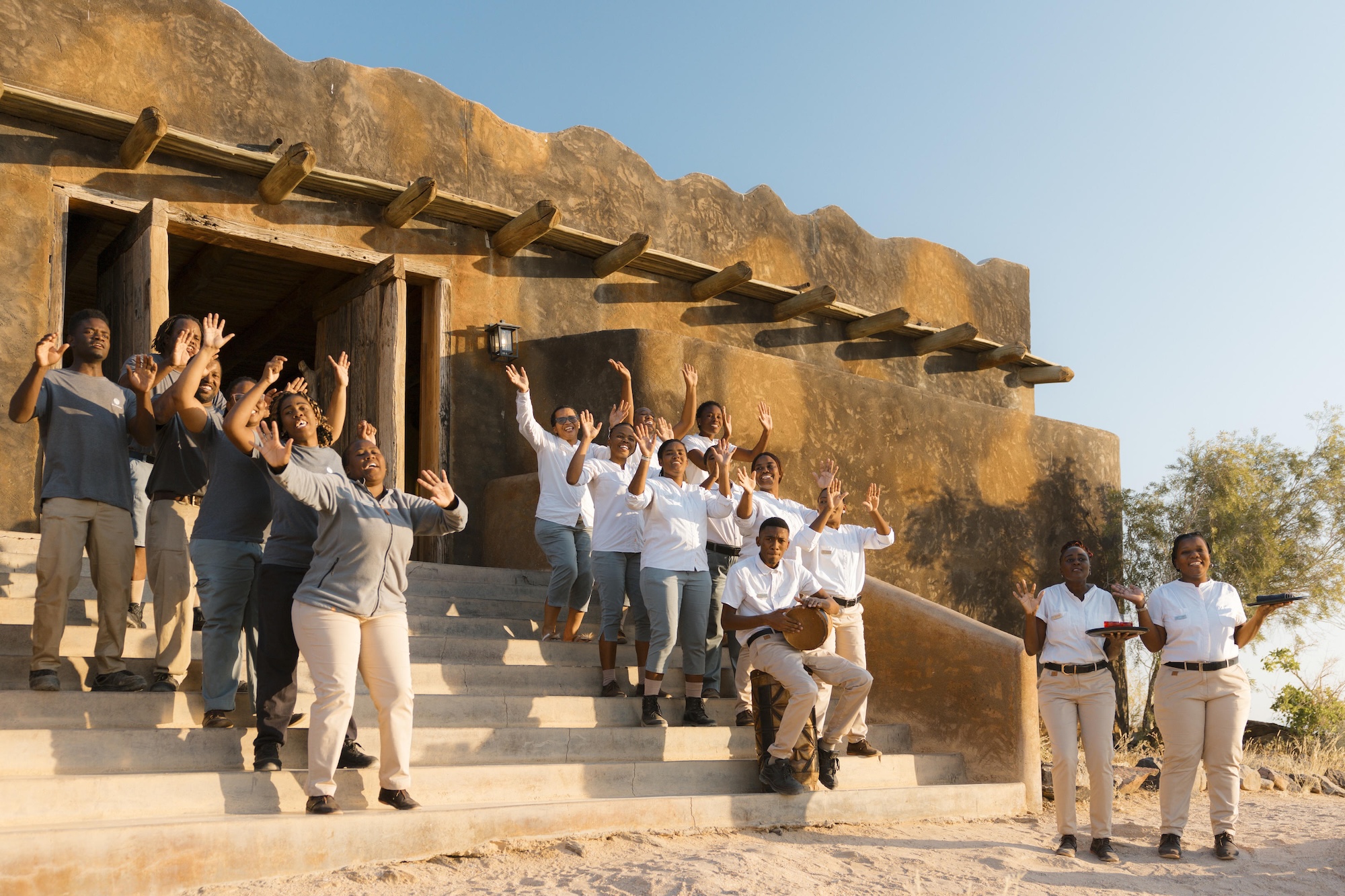 The welcome staff at a luxury lodge in Namibia