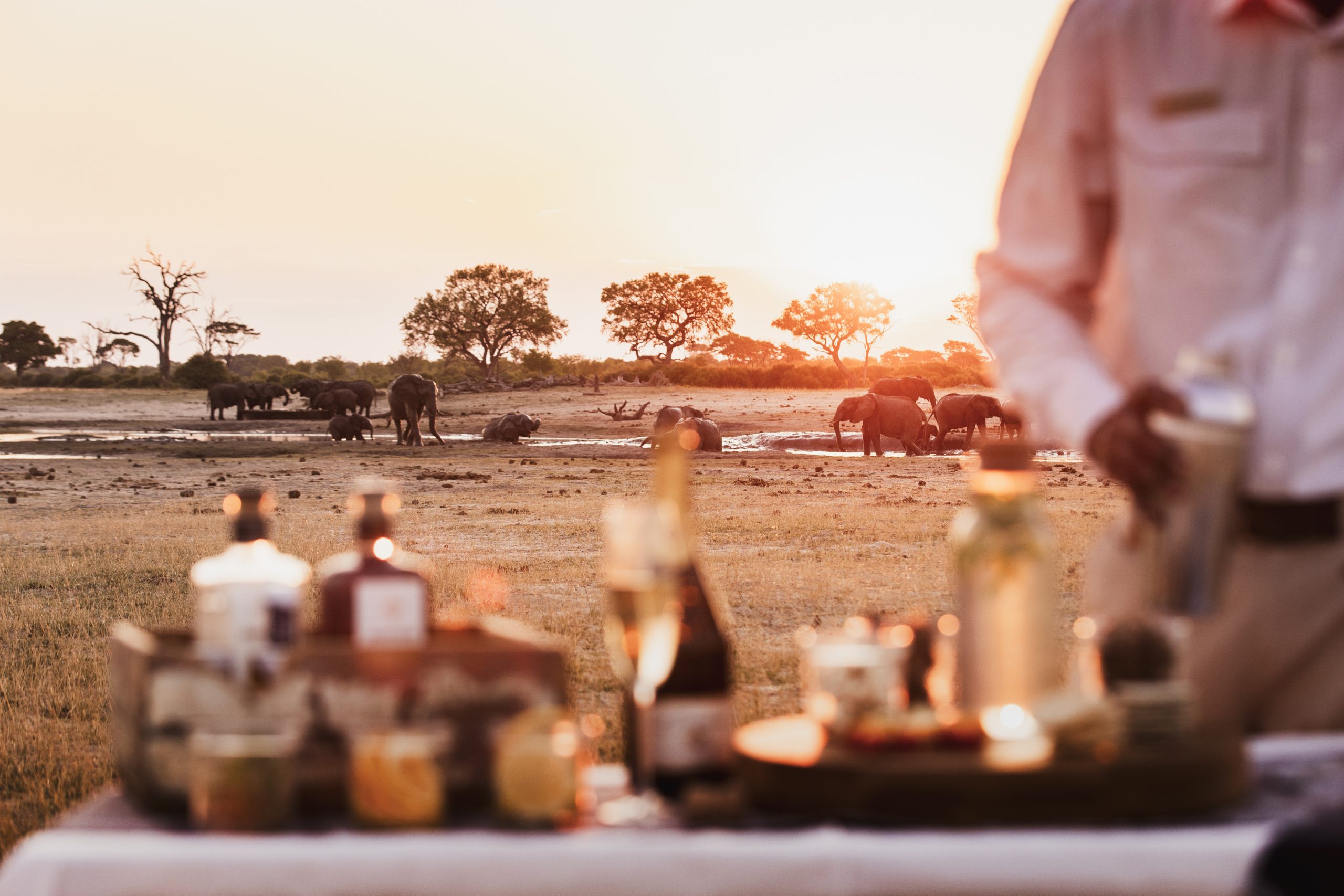 Sundowners on safari in Hwange, Zimbabwe