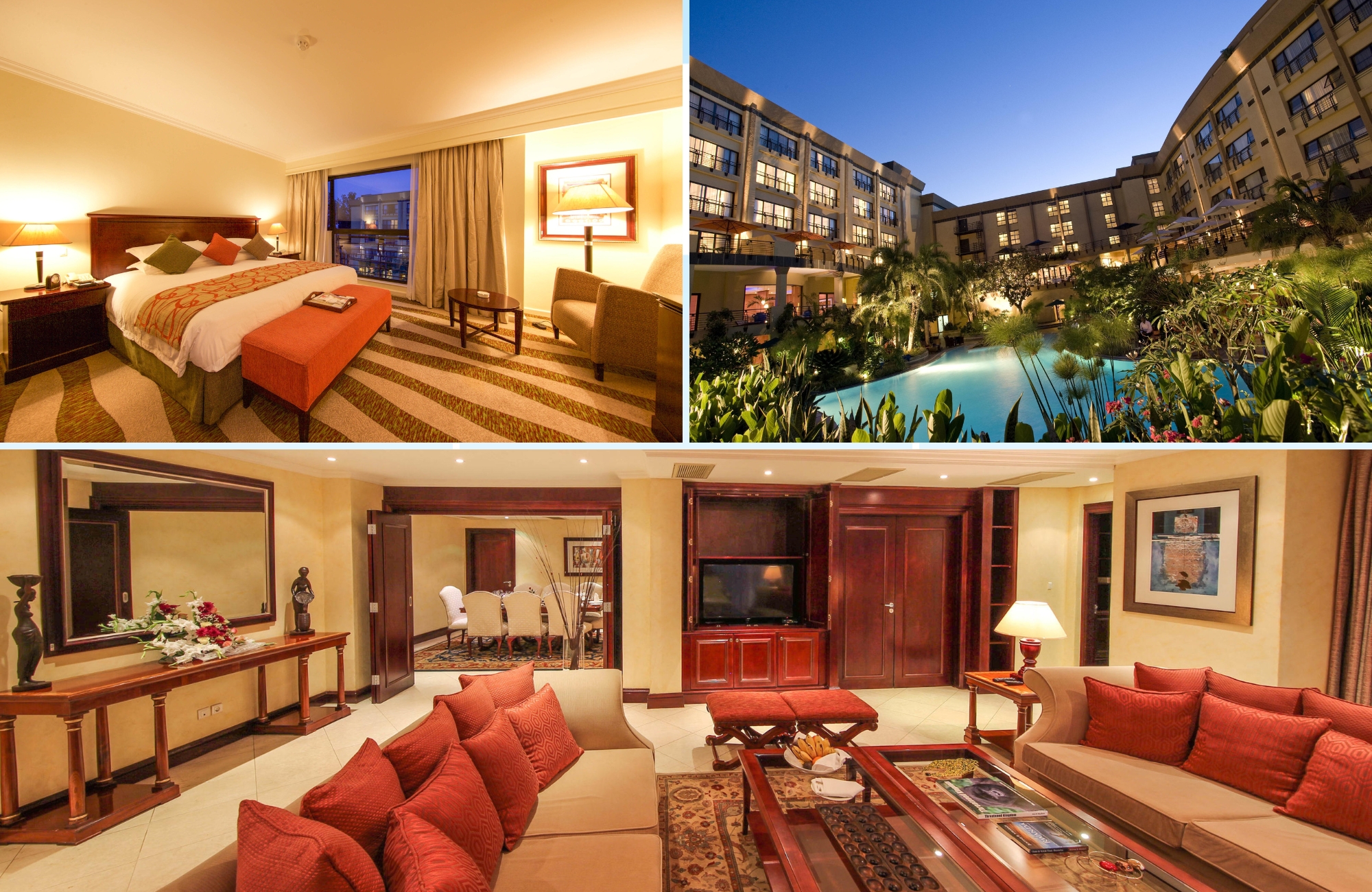 Spacious suites and tropical pool courtyard at Kigali Serena Hotel in Rwanda